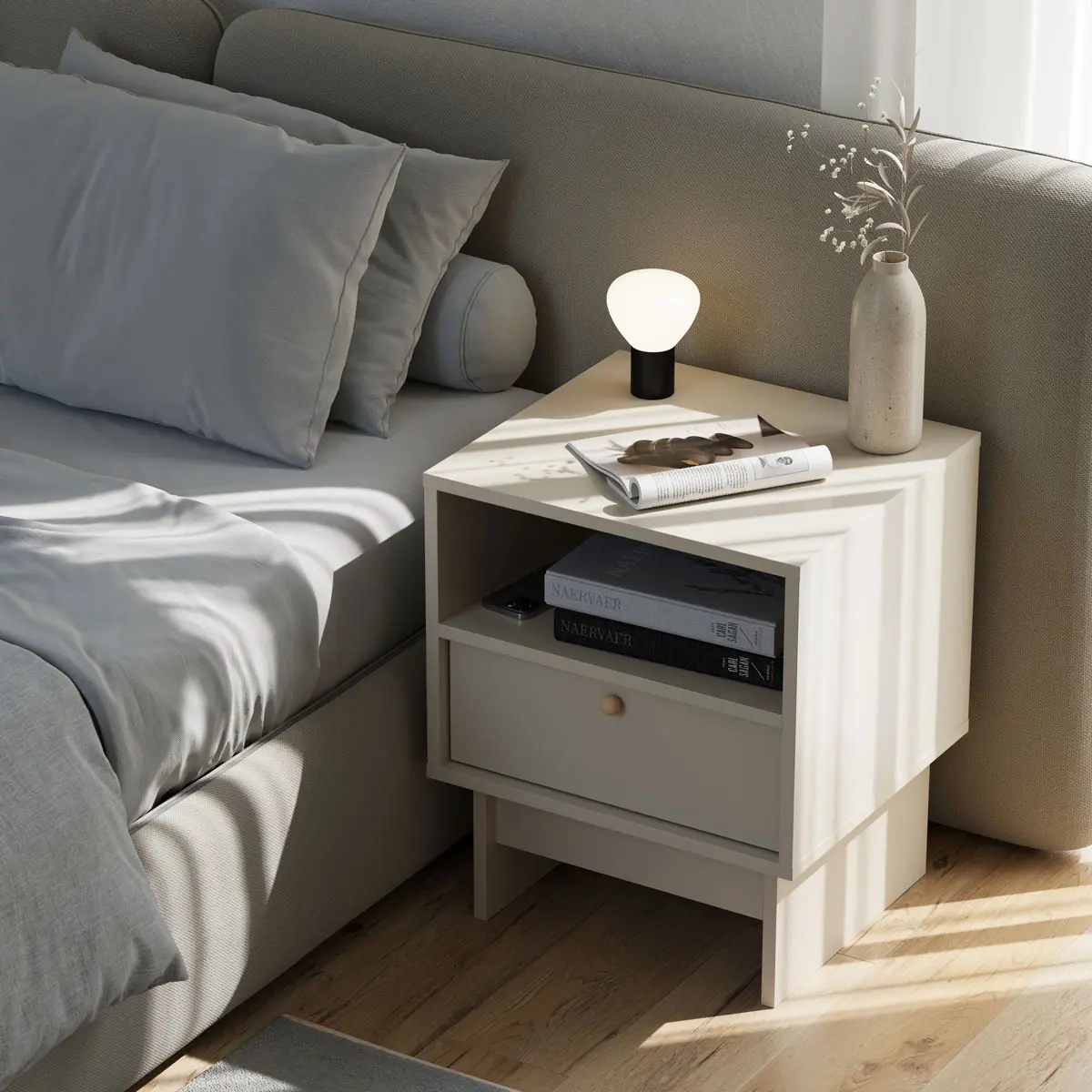 champagne beige Nattbord KABE SNK01 - japandi stil - Bilde 3