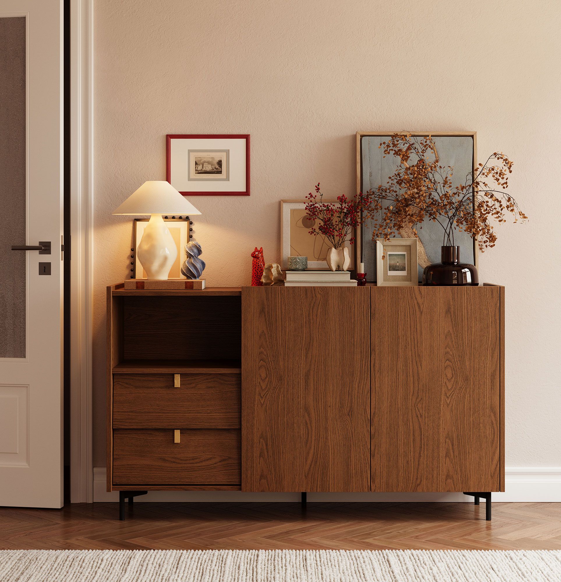 Farge: rustic oak | Håndtak: kile-svart | Ben: svart Skap SKRA SKR28 - Bilde 3